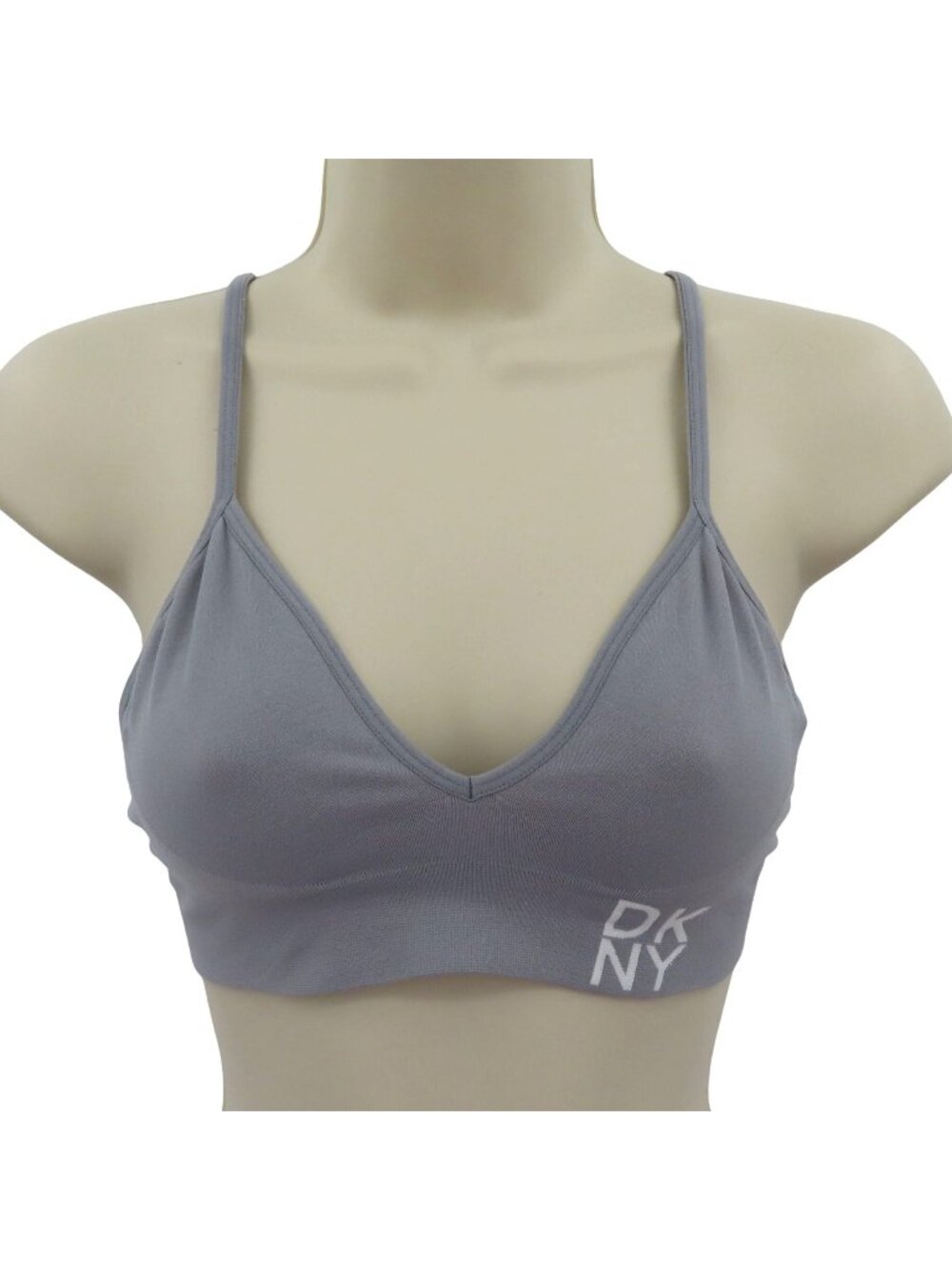 DKNY Womens Small 021987 Solid Gray White Logo Wireless Wire Free Bralette Bra